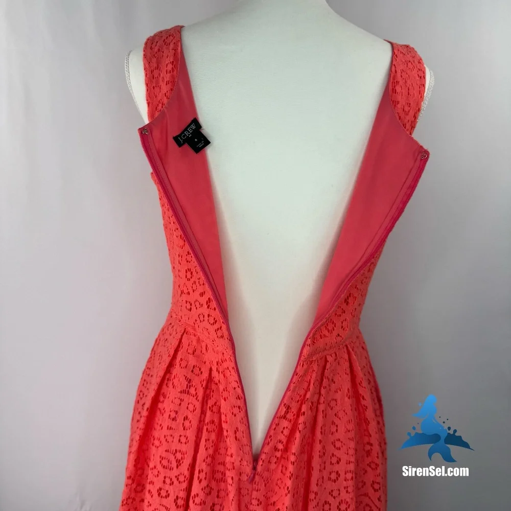 1147 J.Crew Swirling Lace Fit-and-Flare Dress Scoop Neck - Size 4 - Coral Pink